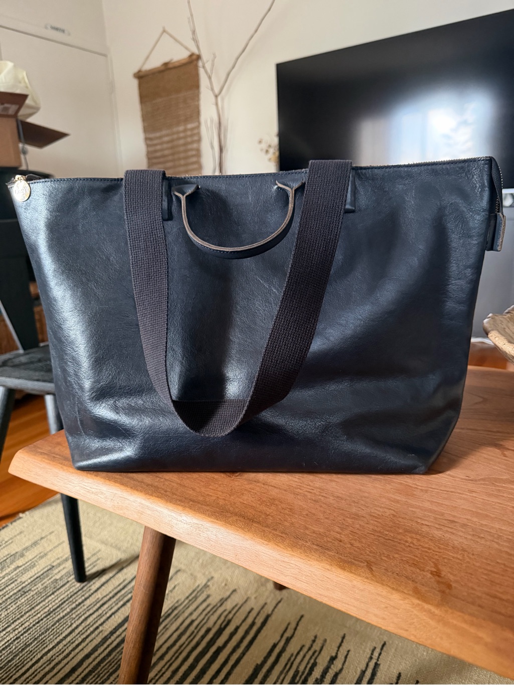 Clare V. Navy Leather Le Zip Sac